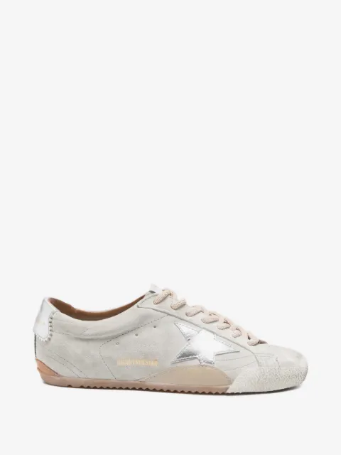 Golden Goose True-Star trainers in light gray suede with metallic silver star and heels tab