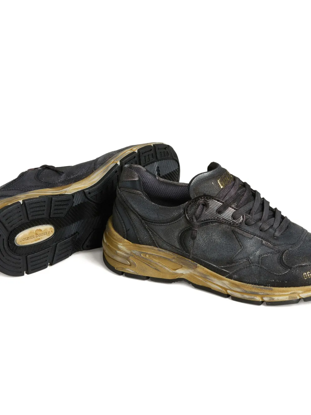 Golden Goose Dad-star Crackle-leather Sneakers In Black