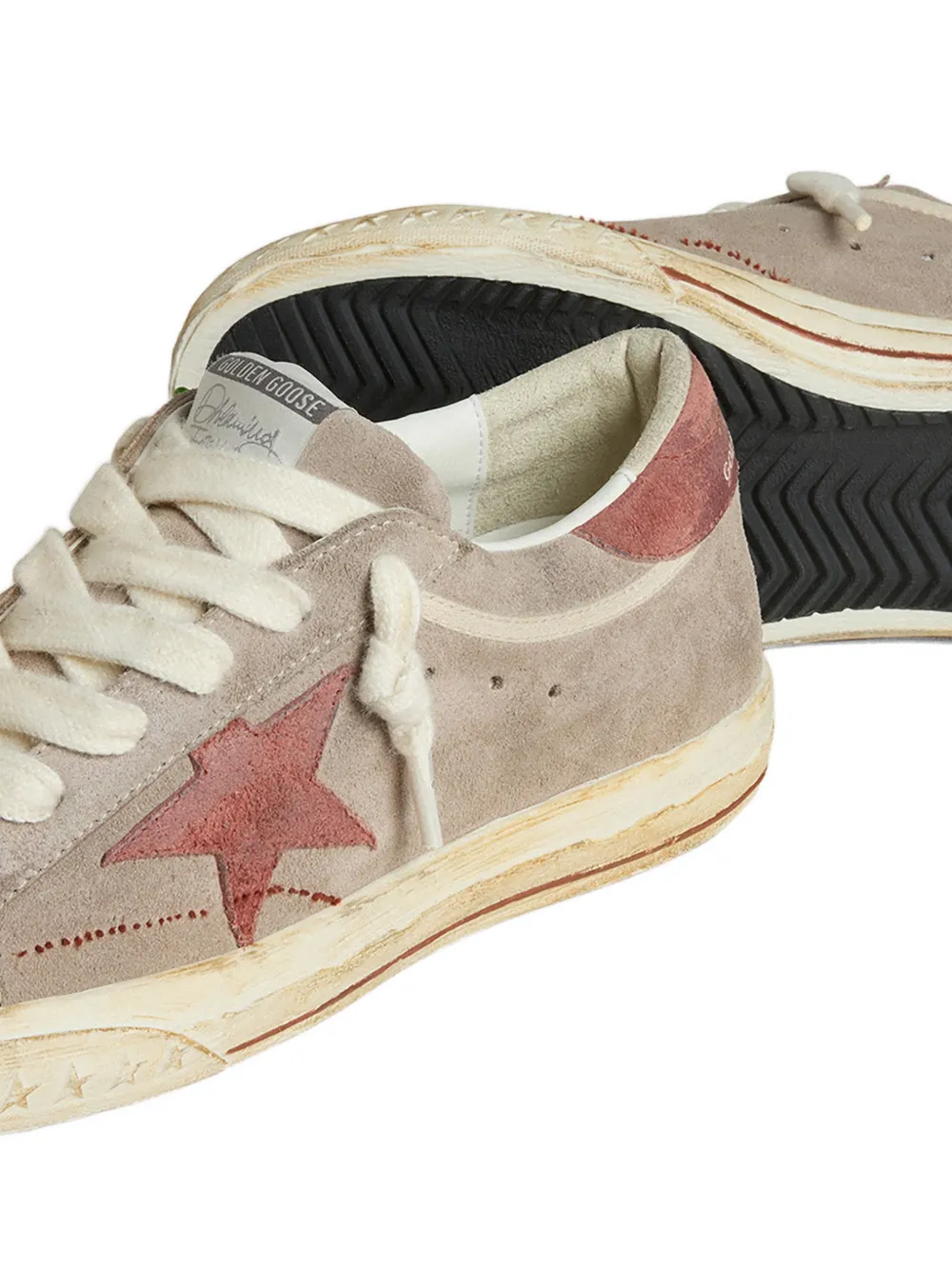 Golden Goose Super-Star LTD in grijs suède met rood gewaxt suède ster en hiellus Beige