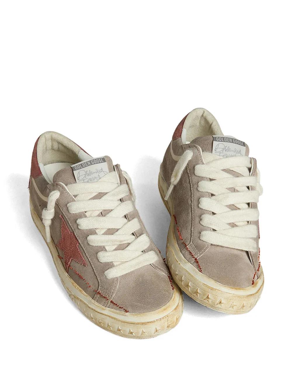 Golden Goose Super-Star LTD in grijs suède met rood gewaxt suède ster en hiellus Beige