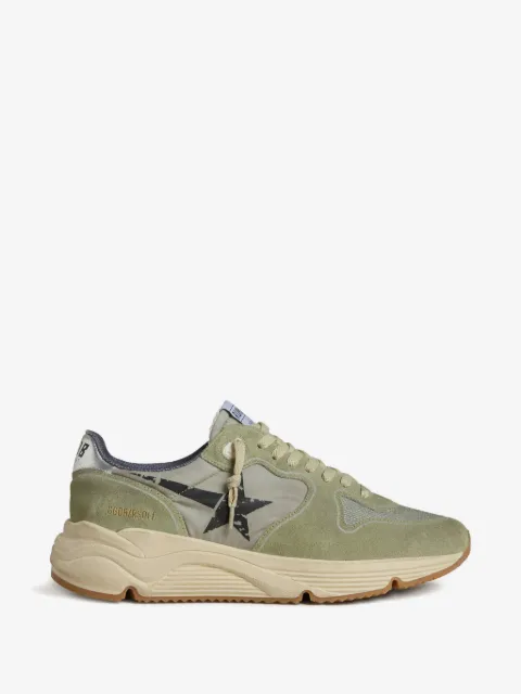 Golden Goose Running Sole trainers in sage-green nylon and suede with printed black star