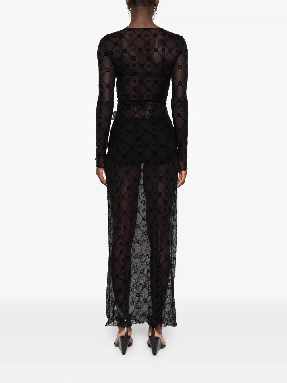 Marine Serre Jurk met lange mouwen en patroon Zwart