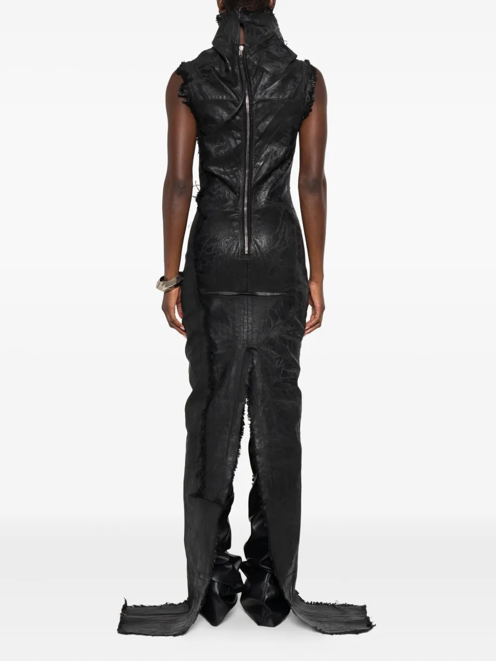 Rick Owens Womens Black Etna Split Coated Denim Maxi Dress In Black