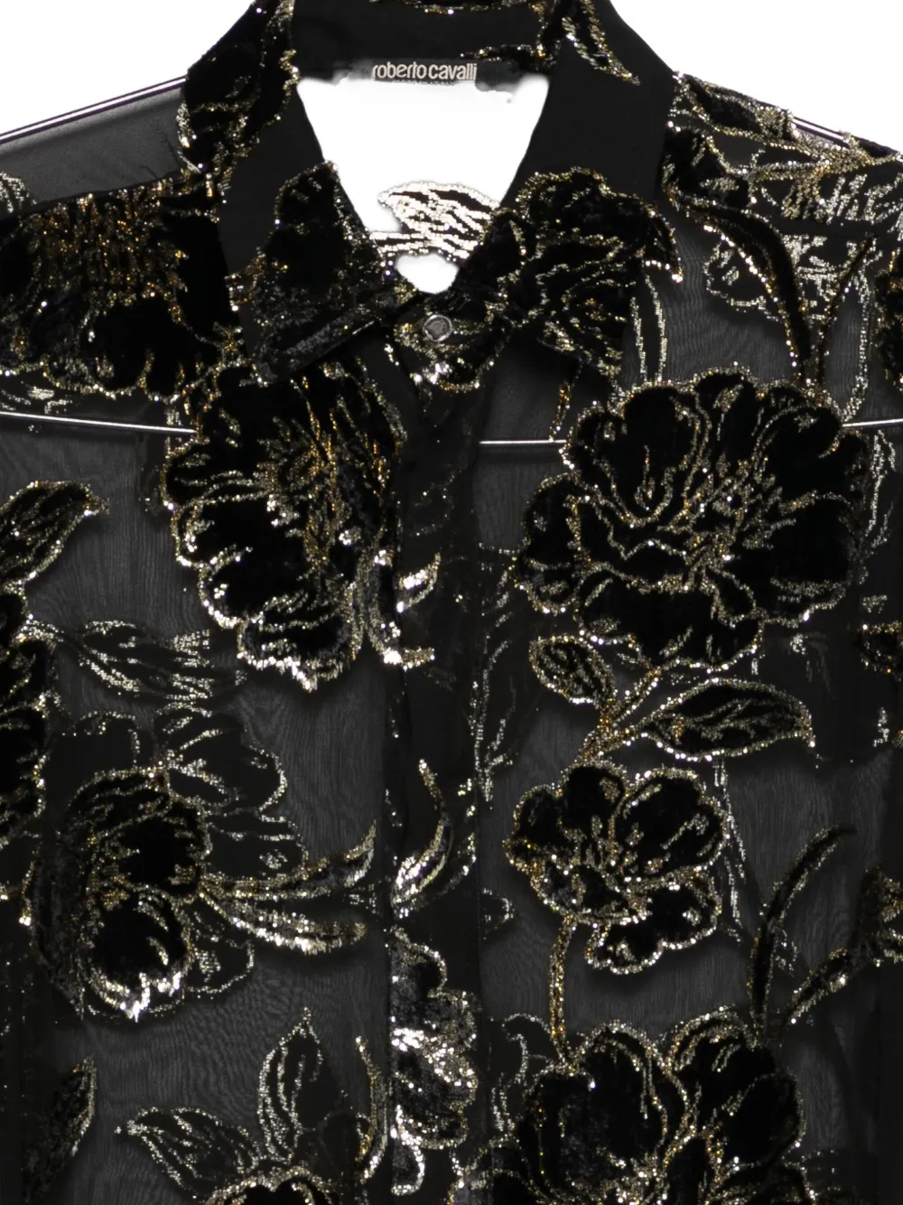 Roberto Cavalli Floral-textured Blouse In Black