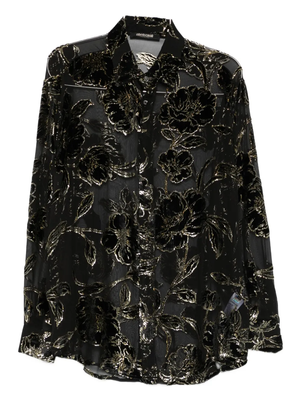 Roberto Cavalli Floral-textured Blouse In Black