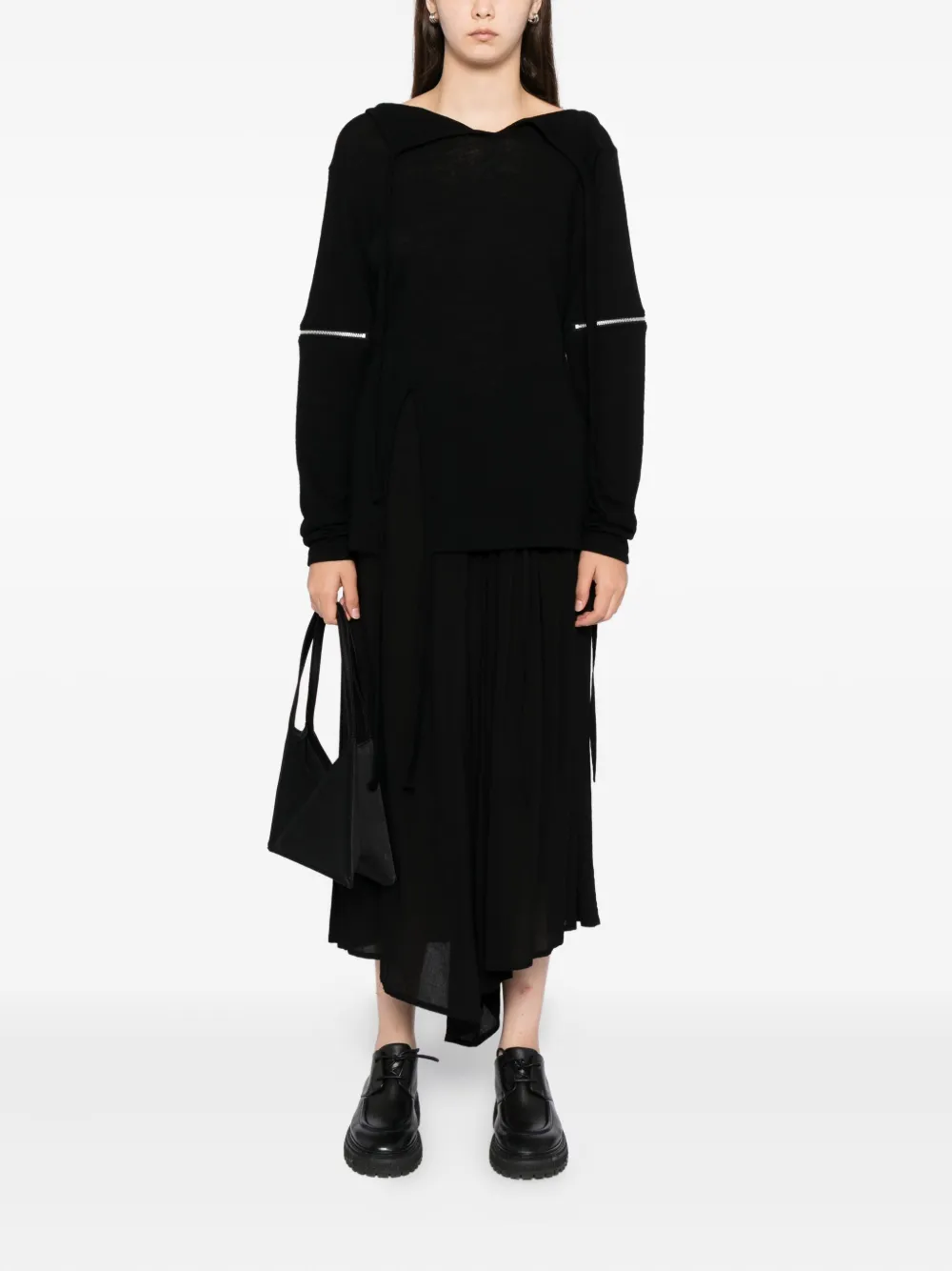 Yohji Yamamoto Asymmetric Wool Top In Black