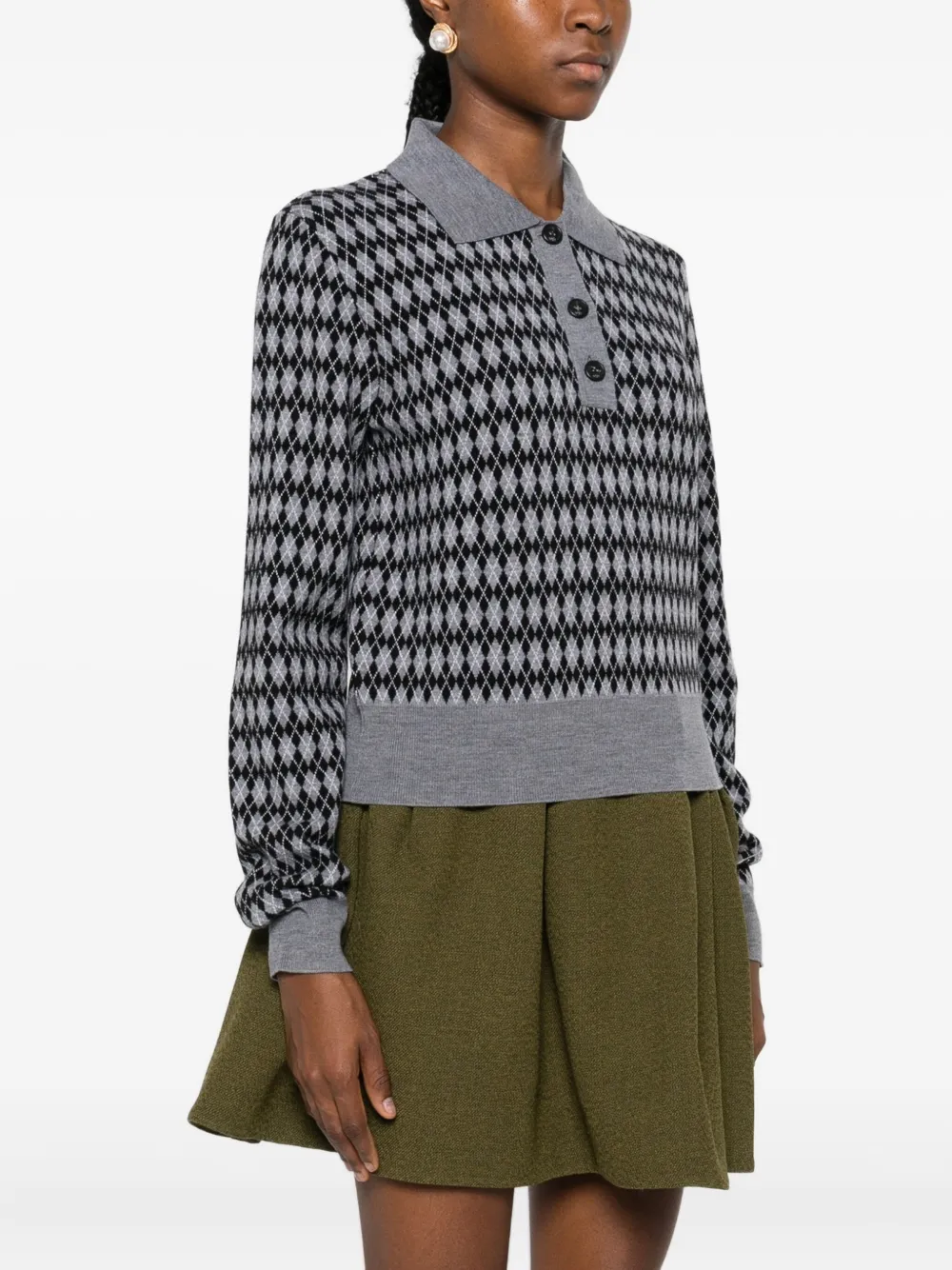 N°21 Argyle-pattern Buttoned Knitted Top In Gray
