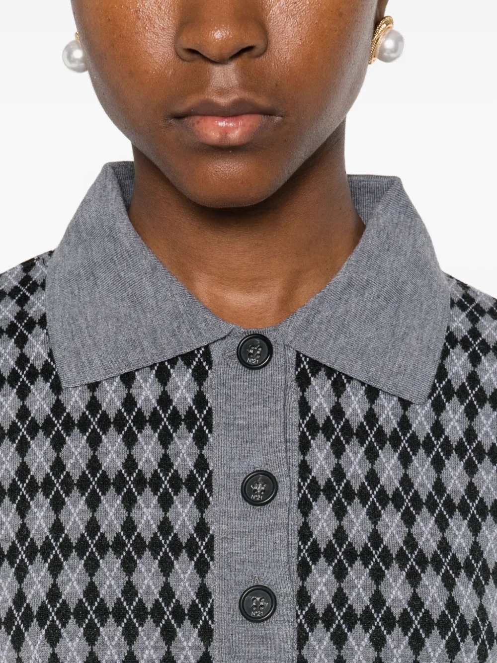 N°21 Argyle-pattern Buttoned Knitted Top In Gray
