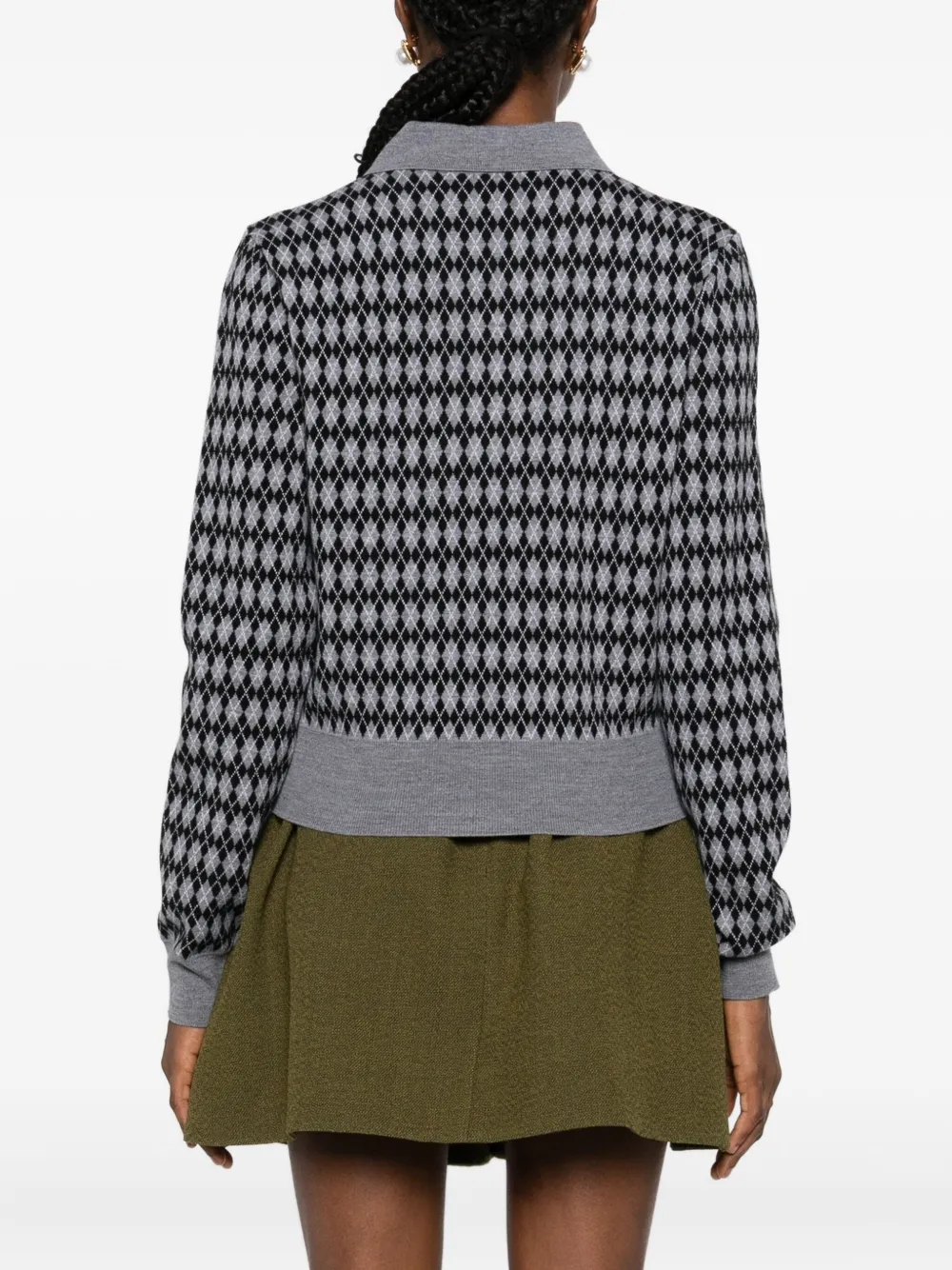 N°21 Argyle-pattern Buttoned Knitted Top In Gray