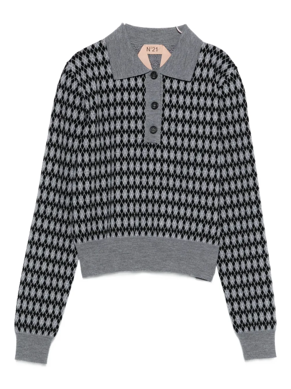 N°21 Argyle-pattern Buttoned Knitted Top In Gray