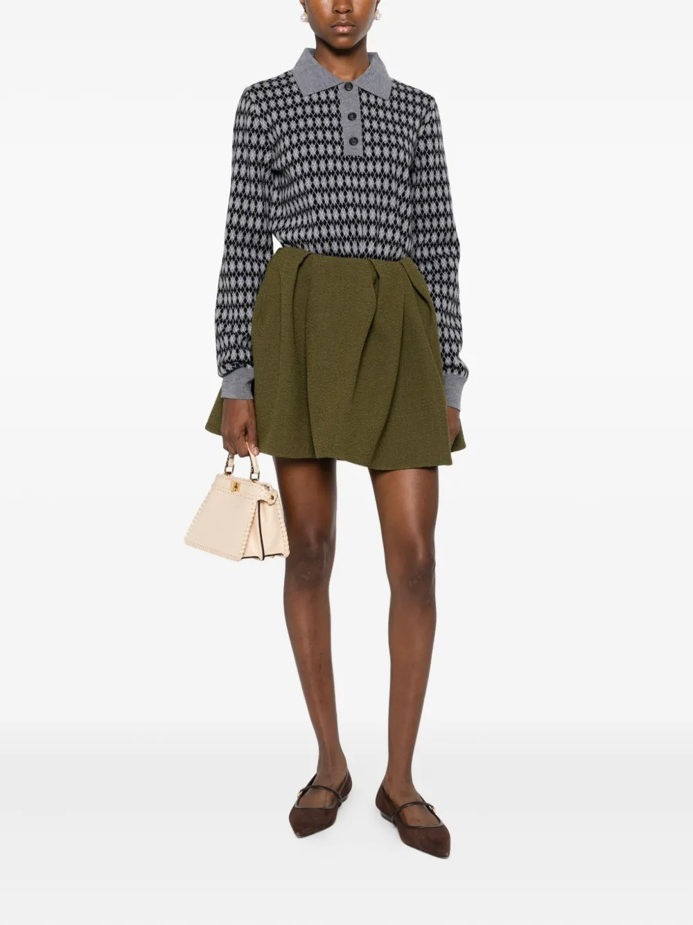 N°21 Argyle-pattern Buttoned Knitted Top In Gray