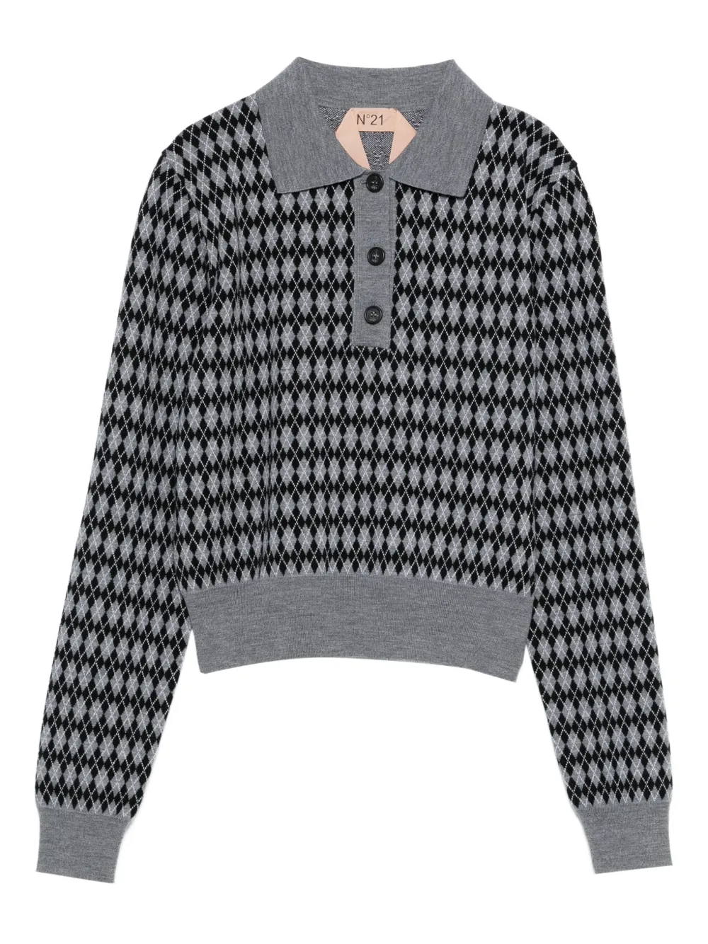 Nº21 argyle-pattern buttoned knitted top | Grey | Image 1