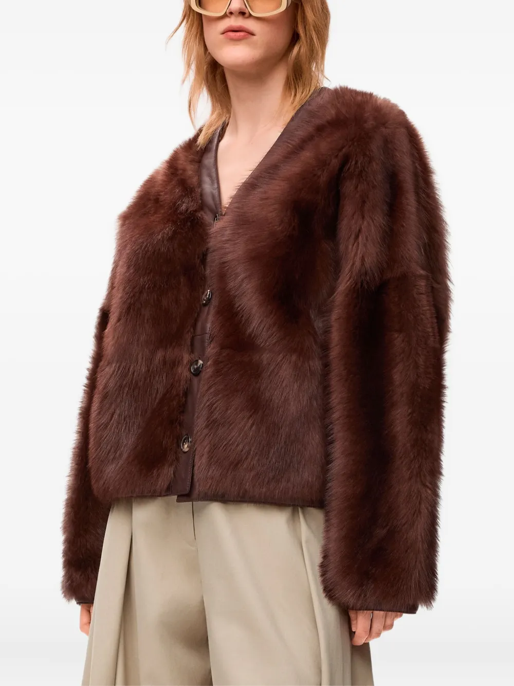 Loewe Buttoned Lambskin Jacket In Brown