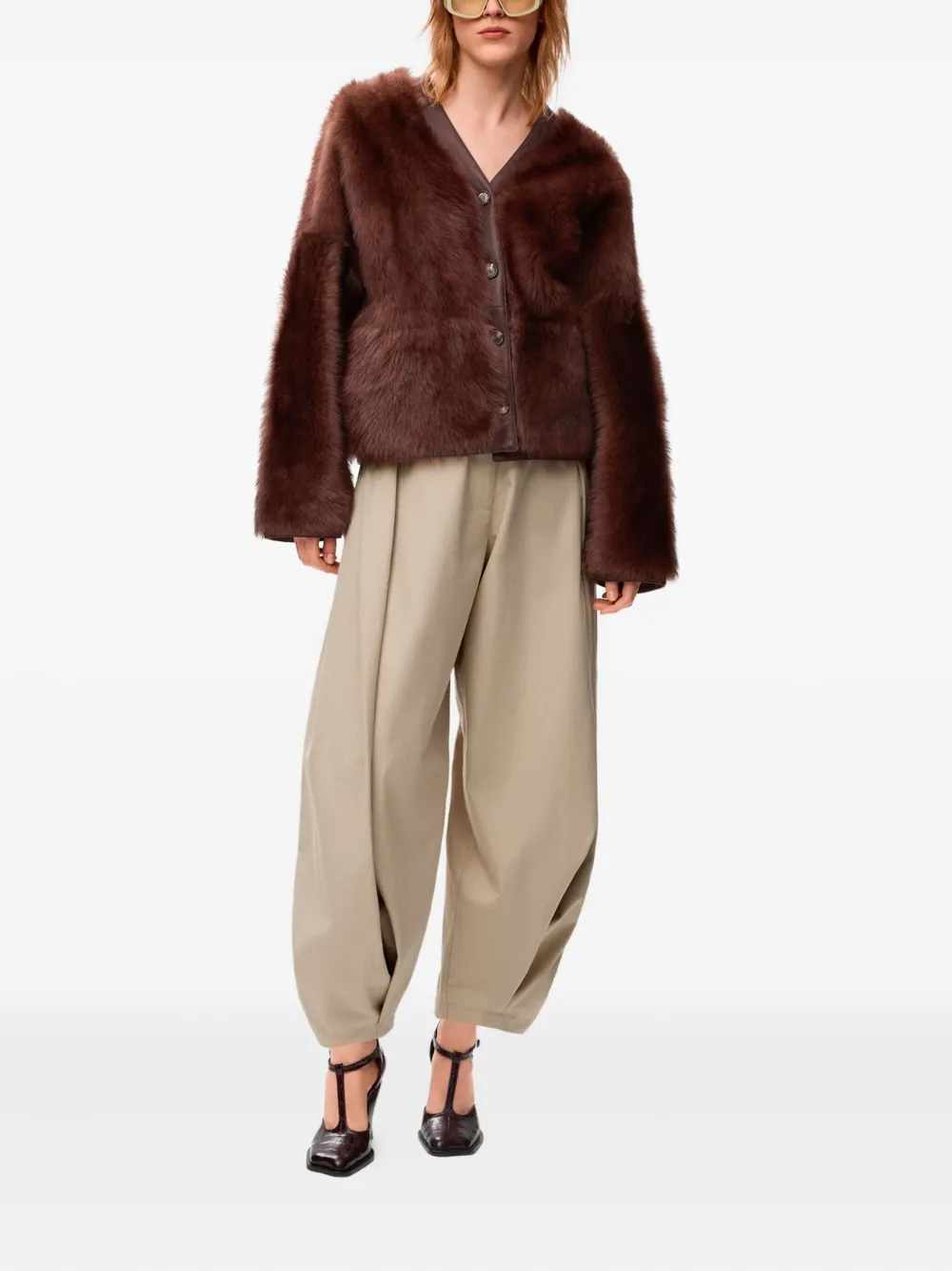 Loewe Buttoned Lambskin Jacket In Brown