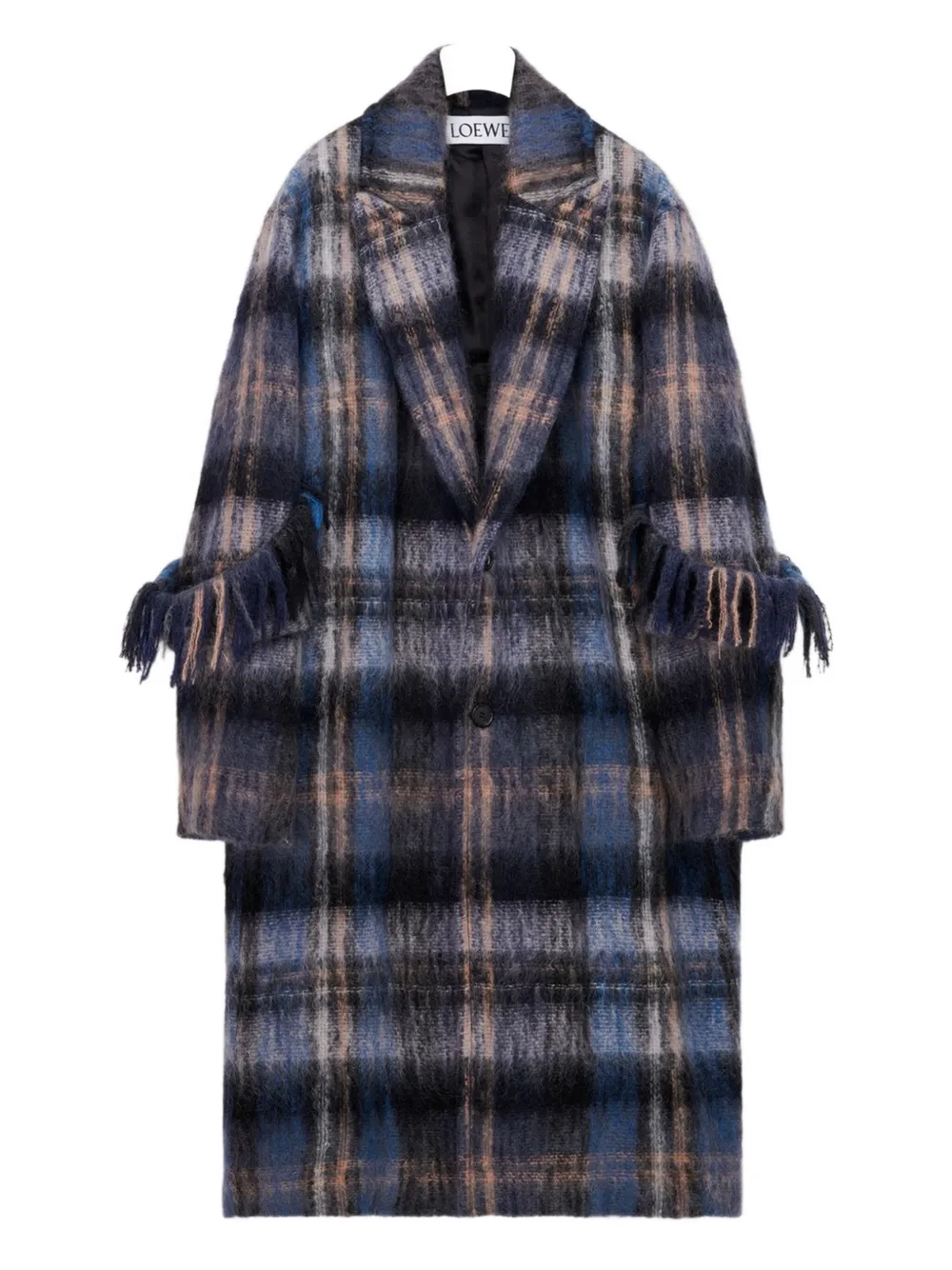 LOEWE plaid fringed coat - Blu