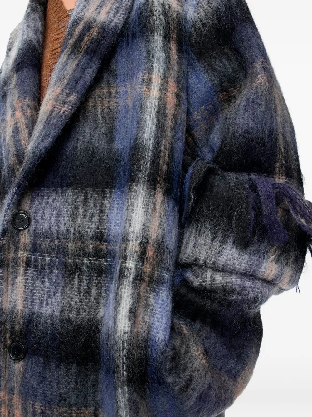Loewe Plaid Fringed Coat In Blue