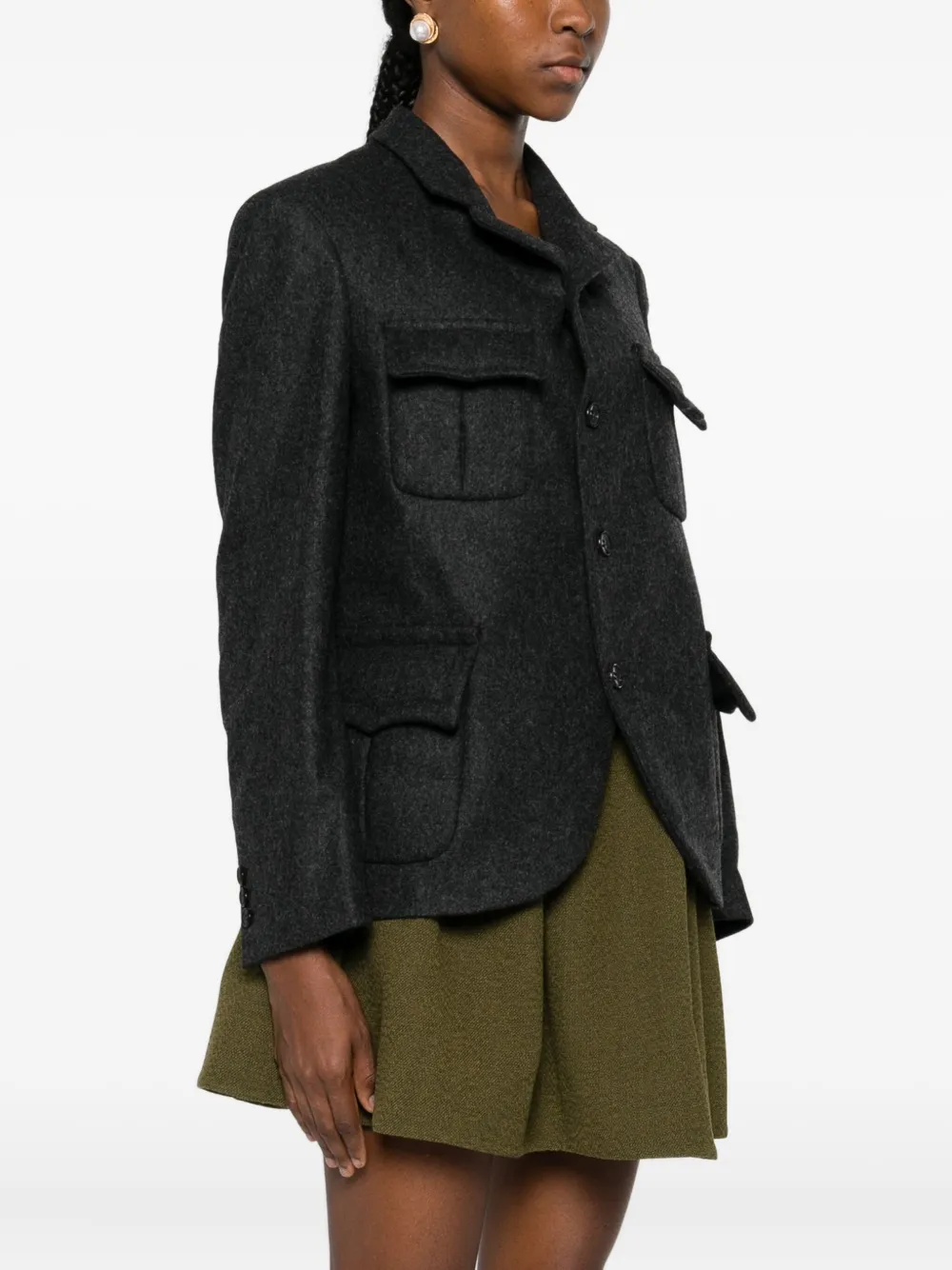 Comme Des Garçons Flap-pocket Military Jacket In Gray