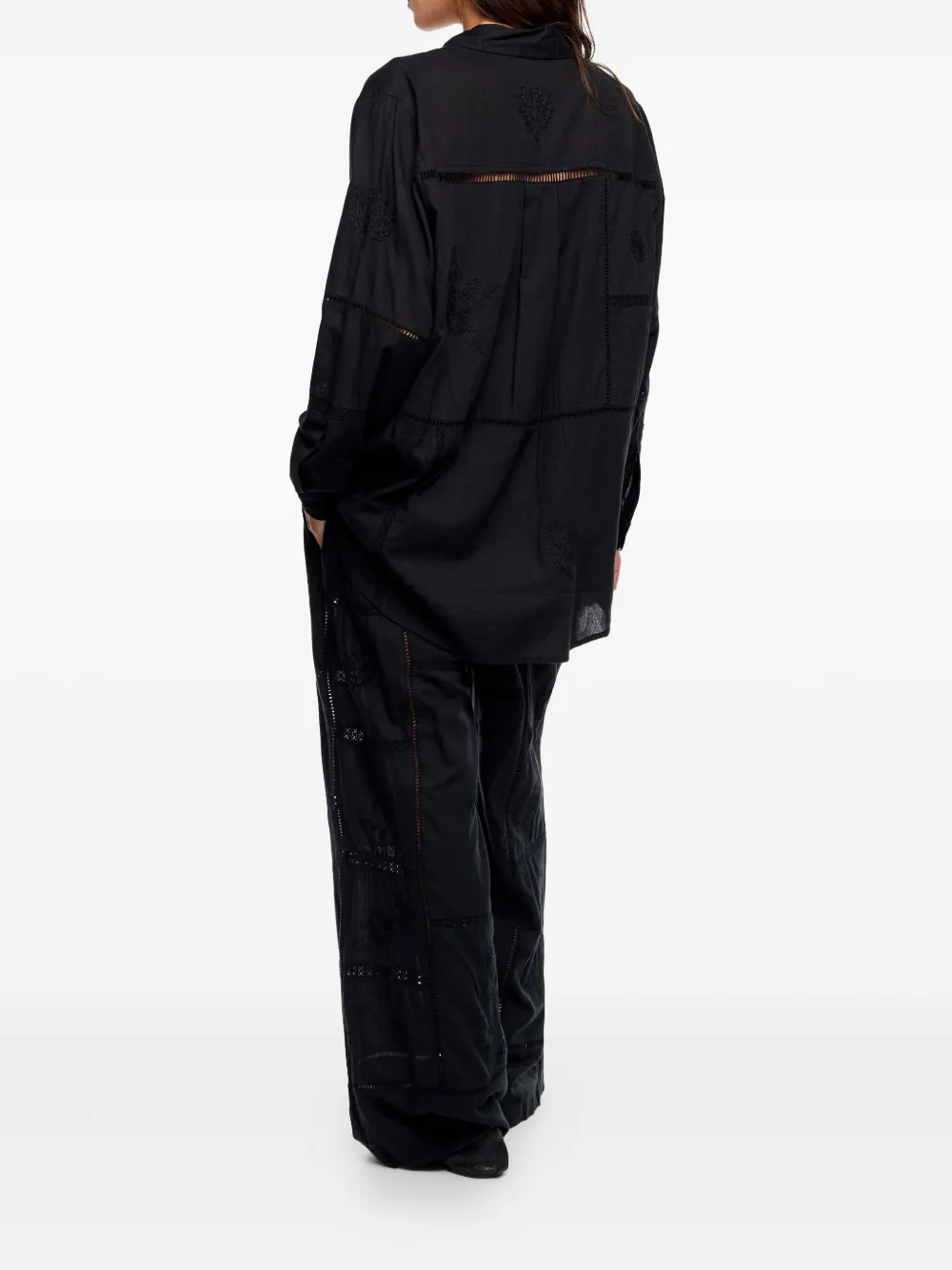 Bimba y Lola Broek met geborduurde bloemen Zwart