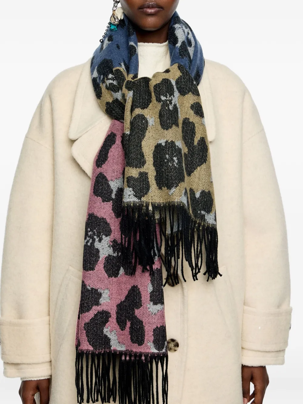Bimba Y Lola Animal-print Fringed Scarf In Multi