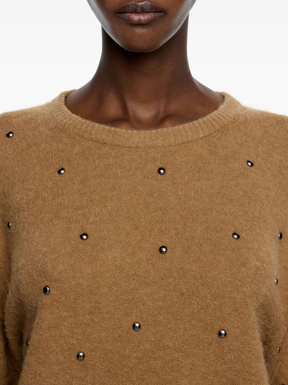 Bimba Y Lola Studded-embellished Round-neck Sweater In Brown