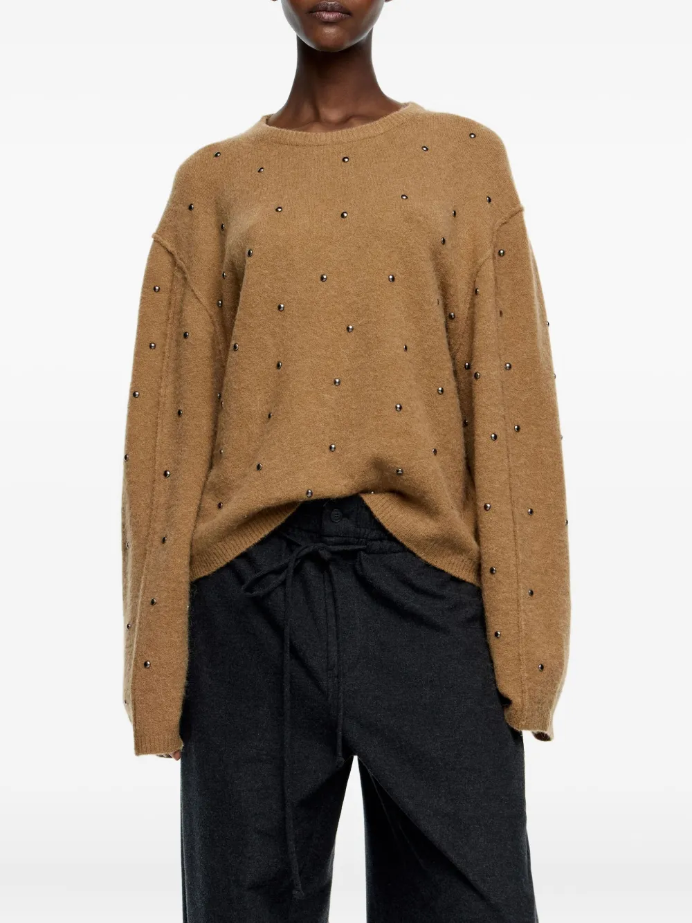 Bimba Y Lola Studded-embellished Round-neck Sweater In Brown