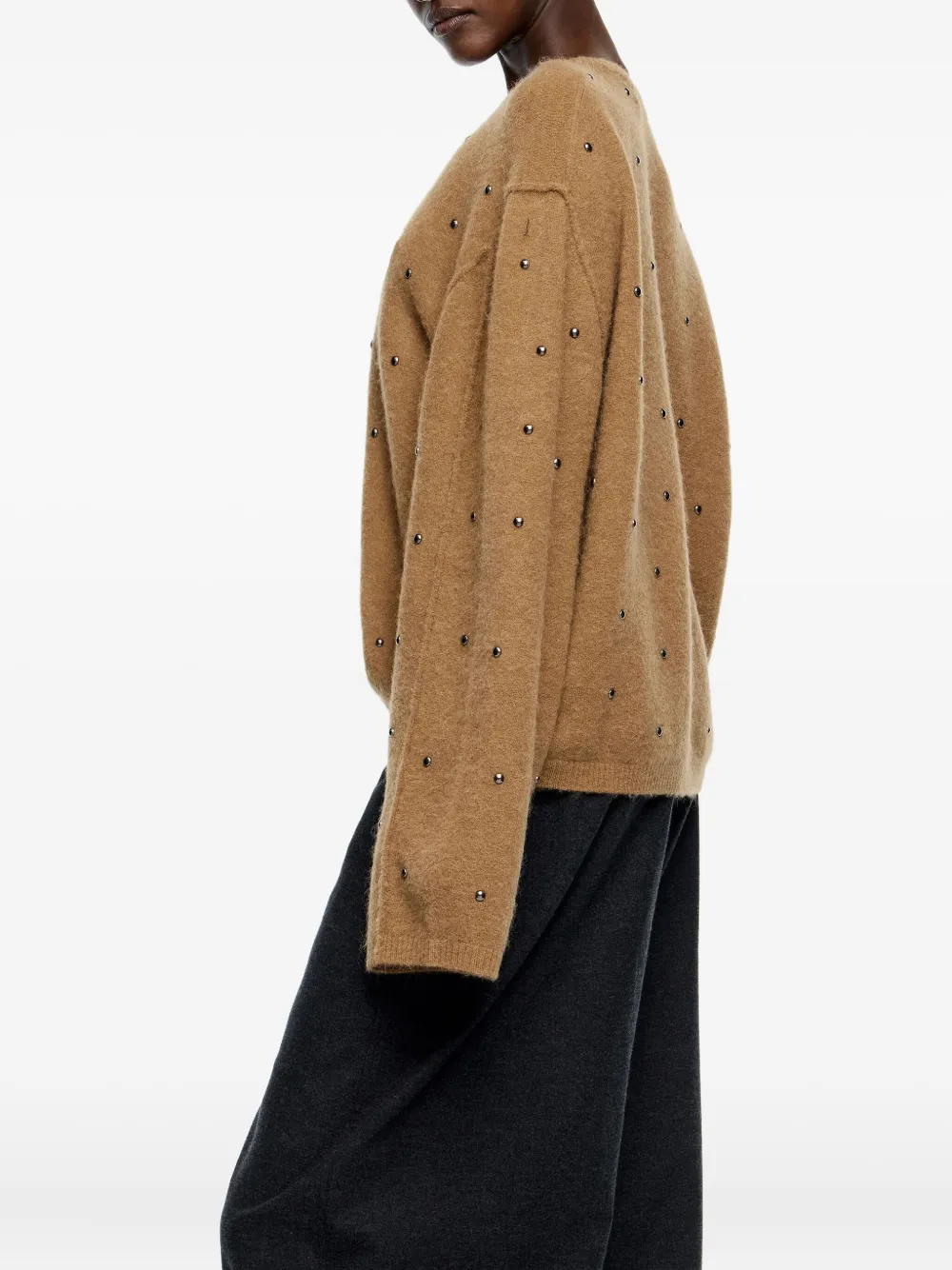 Bimba Y Lola Studded-embellished Round-neck Sweater In Brown