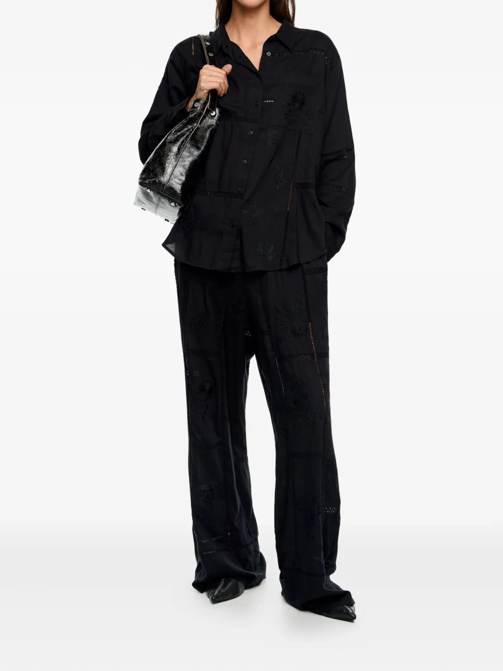 Bimba y Lola Blouse met geborduurde vlakken - Zwart