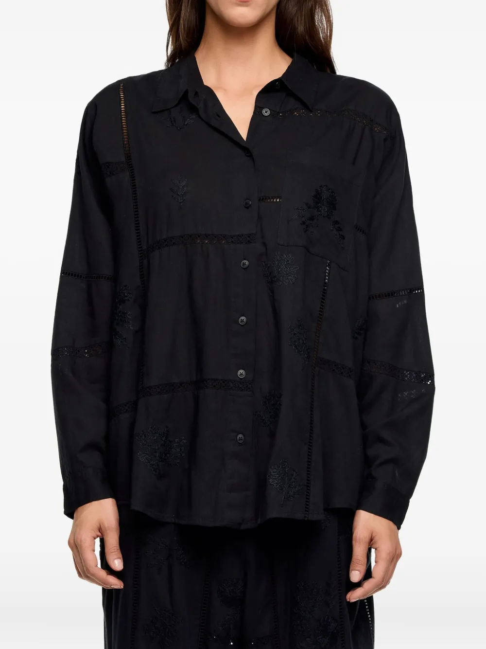 Bimba y Lola Blouse met geborduurde vlakken Zwart