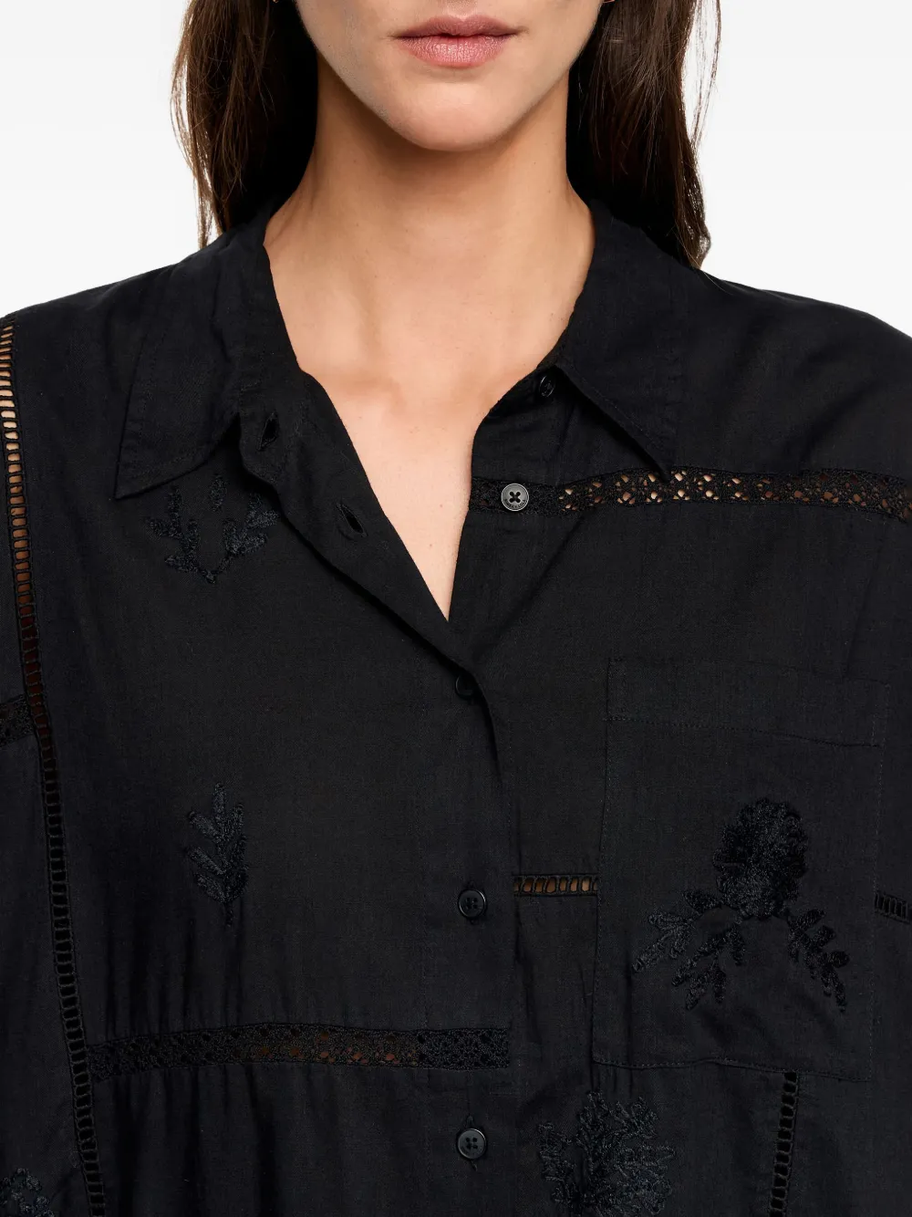 Bimba y Lola Blouse met geborduurde vlakken Zwart