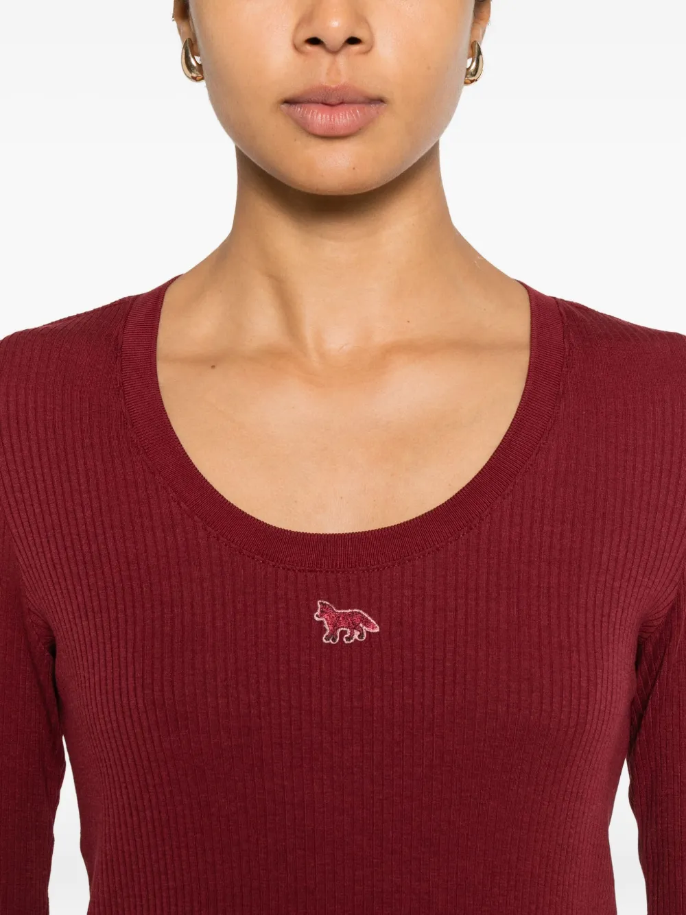 Maison Kitsuné Top met geborduurd logo en lange mouwen Rood