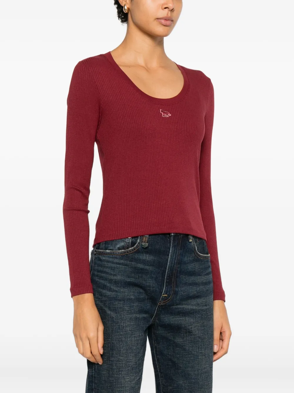 Maison Kitsuné Top met geborduurd logo en lange mouwen Rood