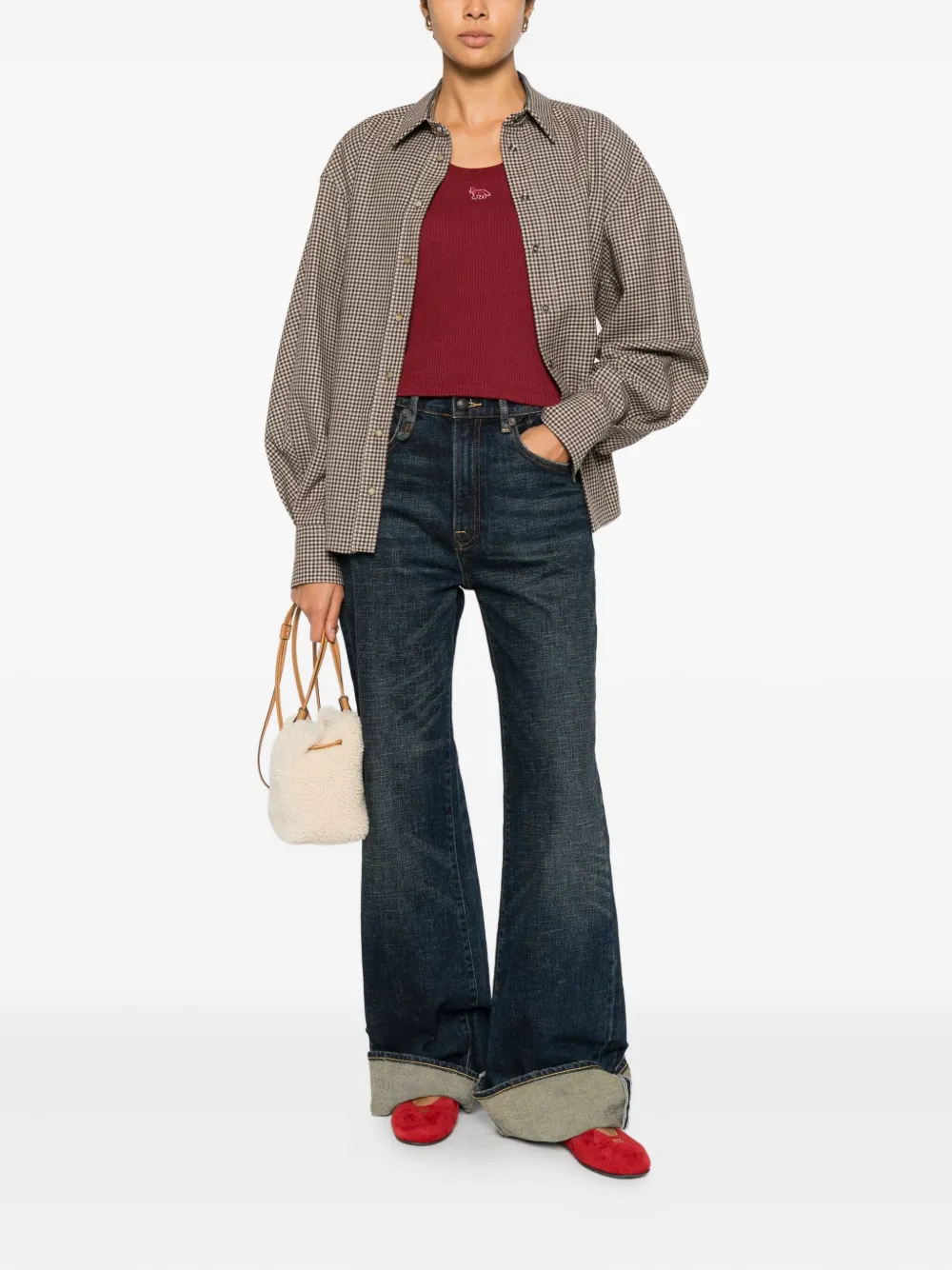 Maison Kitsuné Top met geborduurd logo en lange mouwen Rood