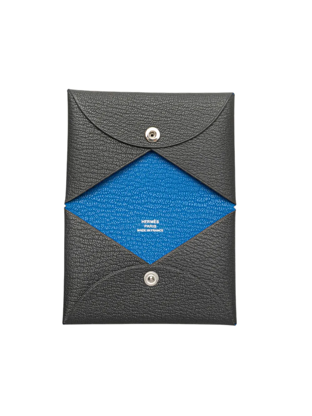 Pre-owned Hermes 2025 Chevre Mysore Calvi Duo Compact Verso Card Holder In Gray