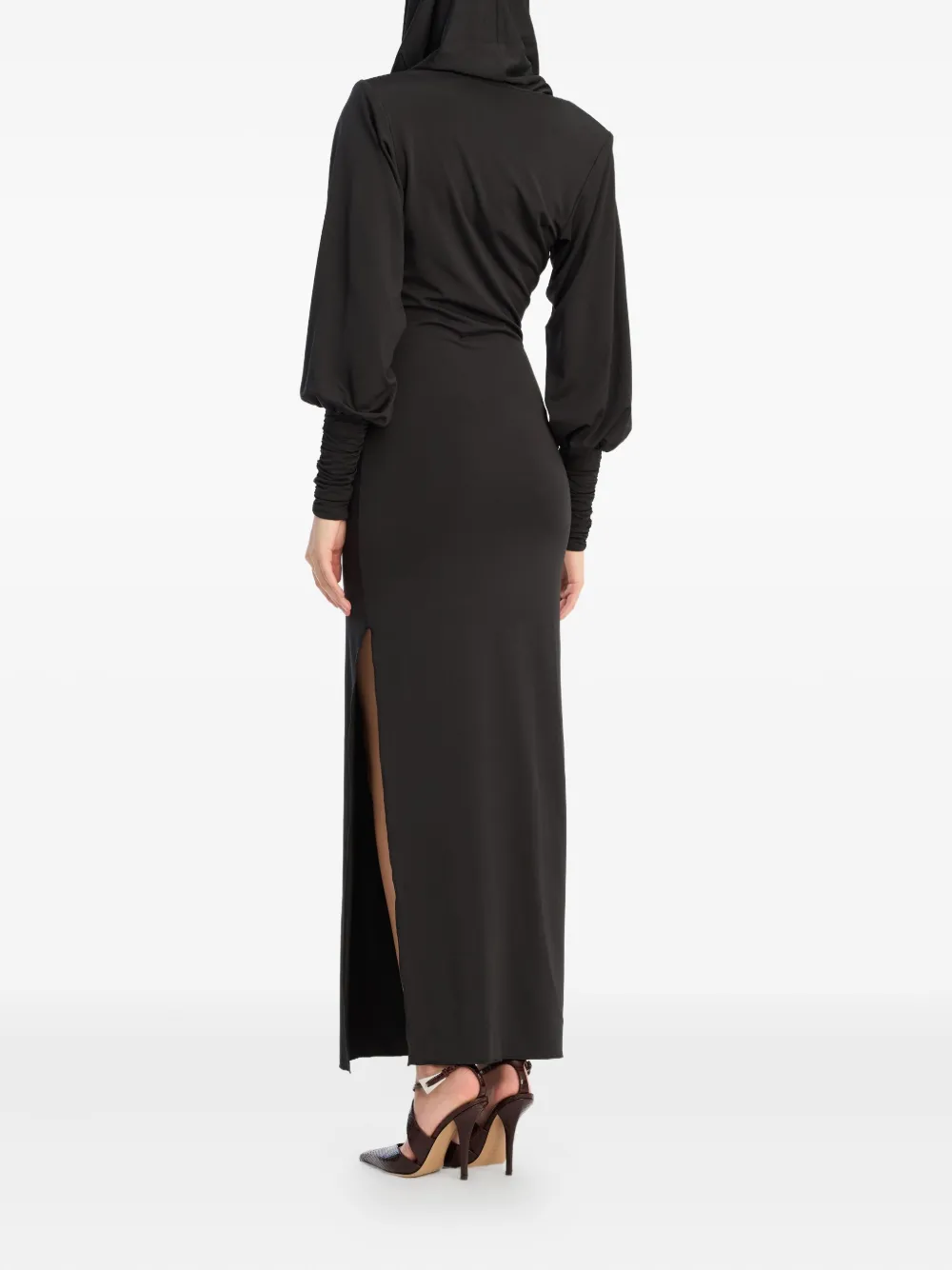 Rotate Birger Christensen Hooded Slinky Maxi Dress In Black