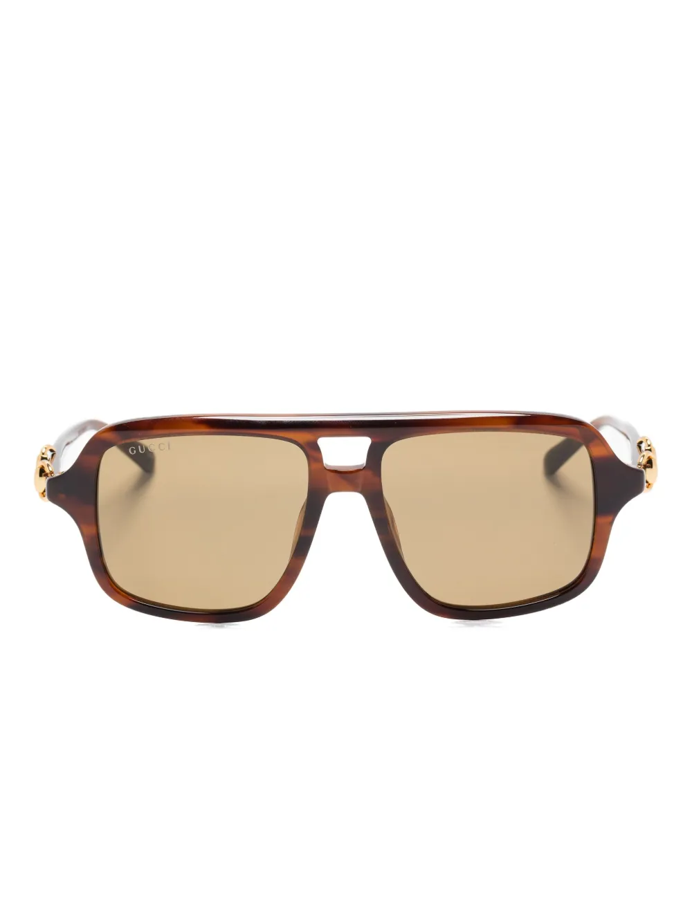 Gucci Eyewear pilot-frame horsebit-detail sunglasses - Marrone