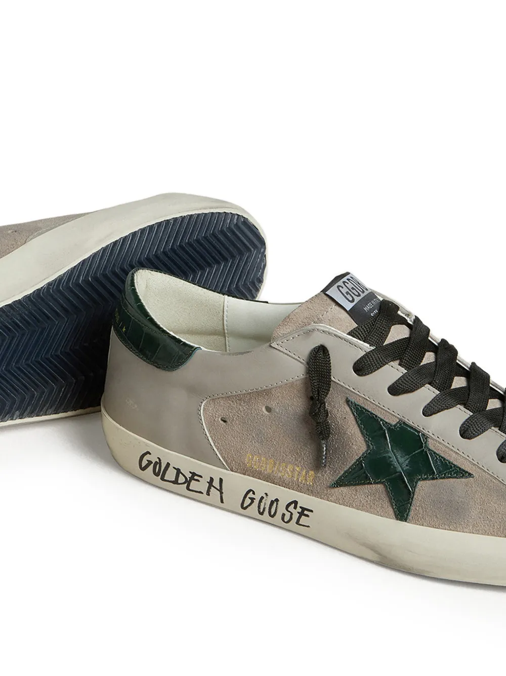 Golden Goose Super-Star sneakers in nappa and suede with green croc-print leather star Beige