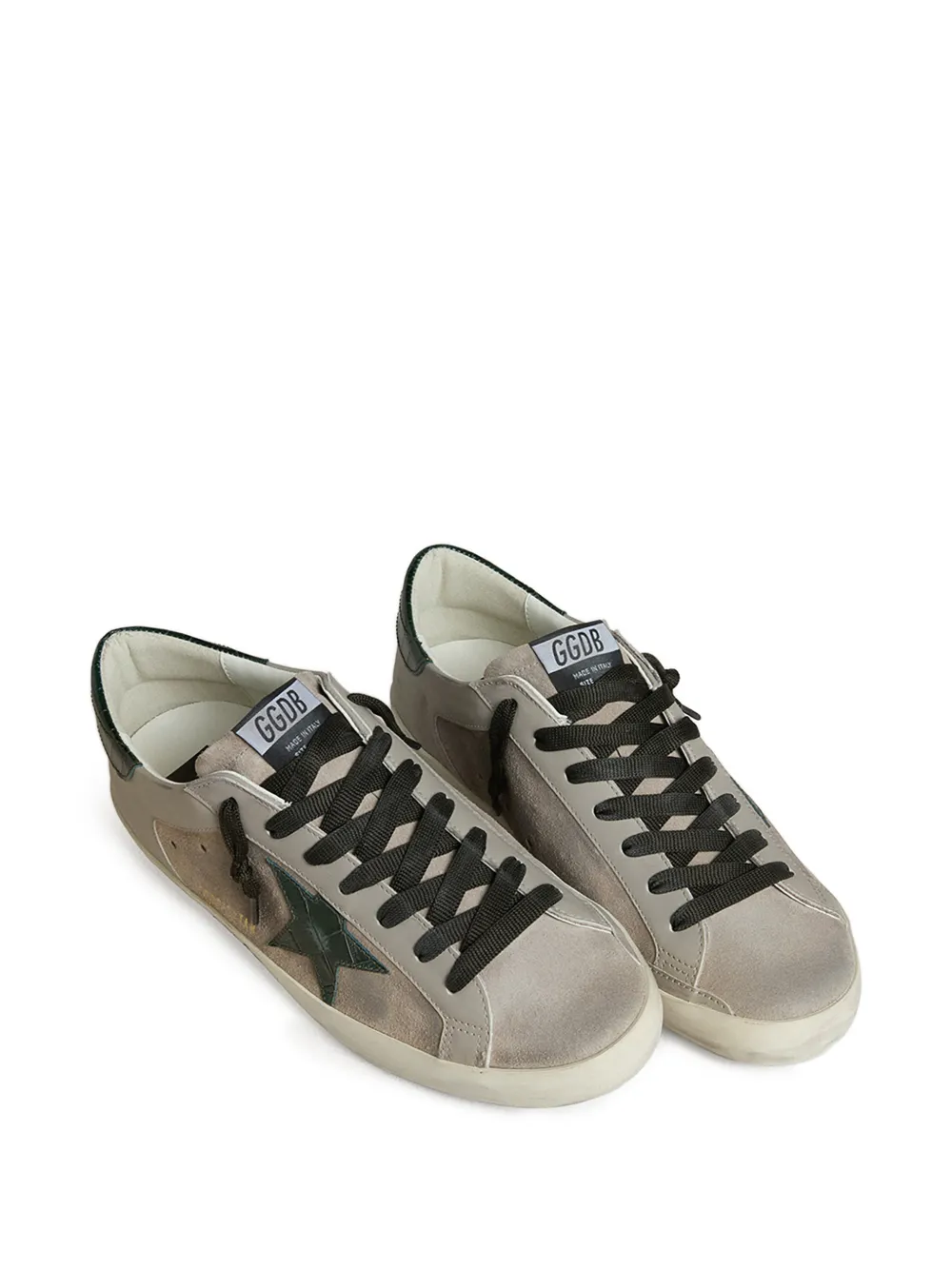 Golden Goose Super-Star sneakers in nappa and suede with green croc-print leather star Beige
