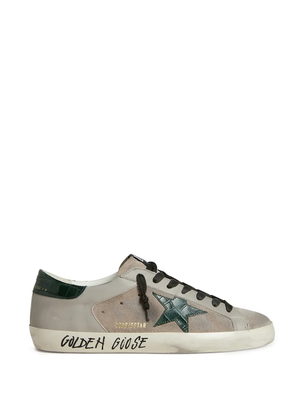 Golden Goose Super-Star sneakers in nappa and suede with green croc-print leather star Beige