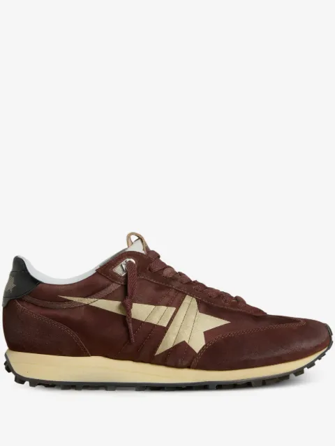 Golden Goose Marathon trainers with brown satin upper and platinum leather star