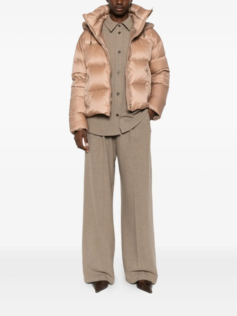 Max Mara Hooded Puffer Jacket In Brown