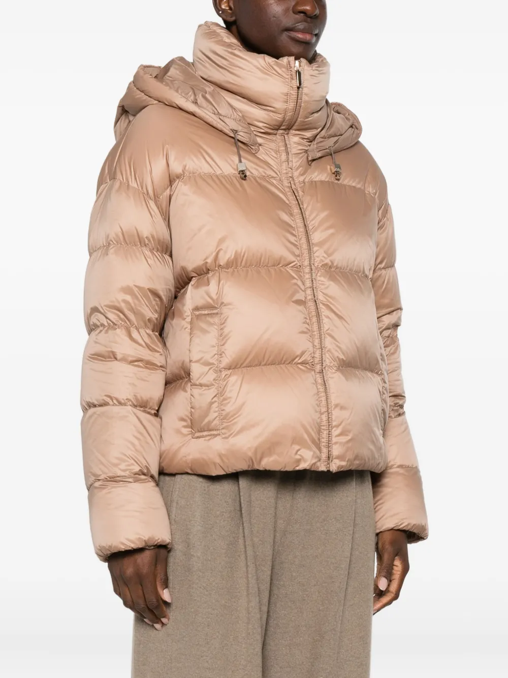 Max Mara Hooded Puffer Jacket In Brown
