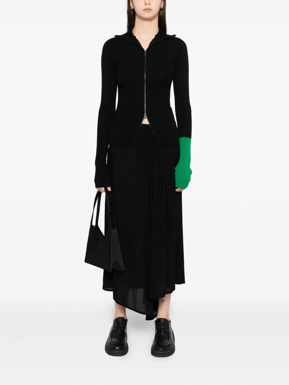 Yohji Yamamoto Two-tone Wool Cardigan In Black