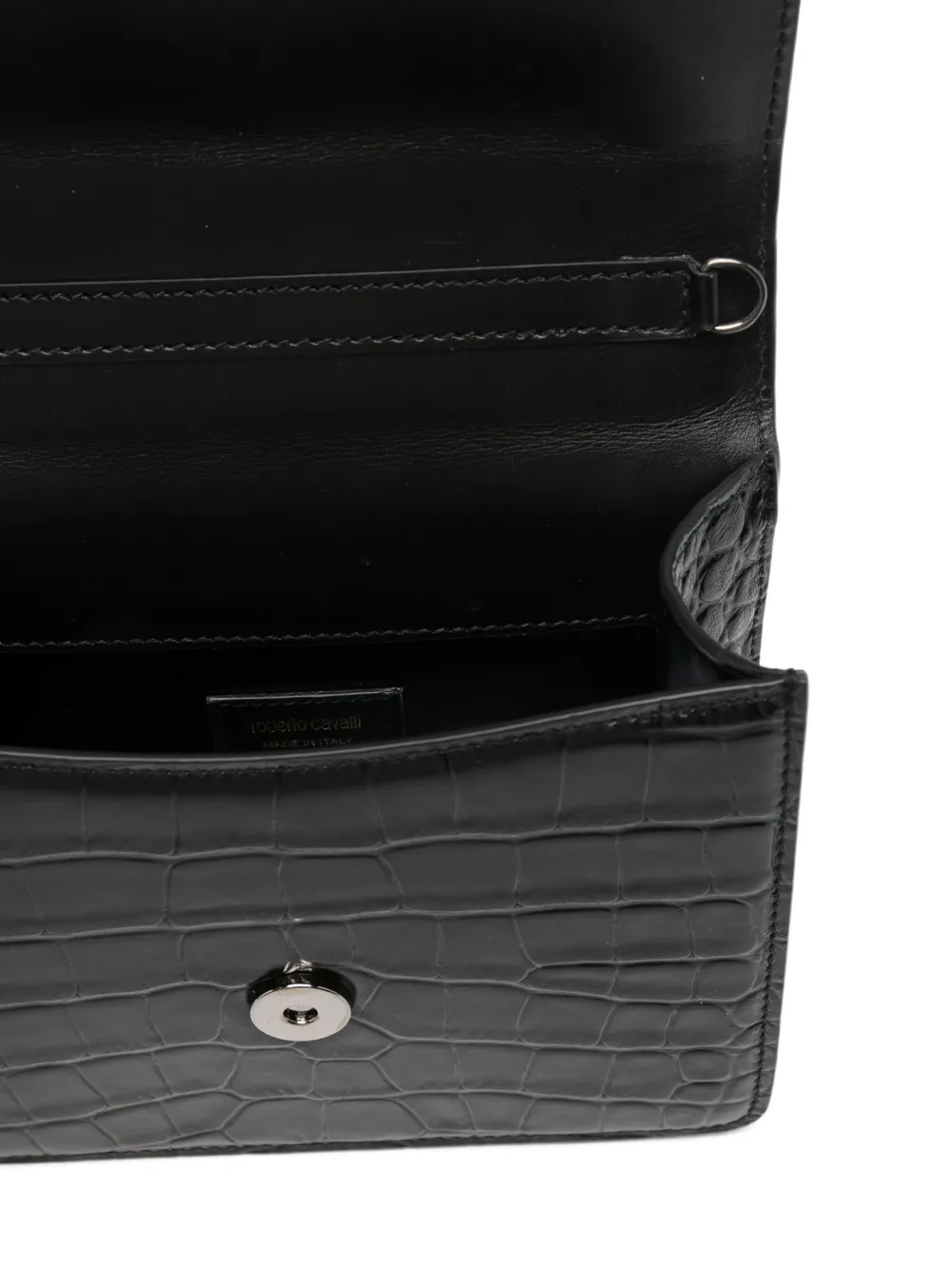 Roberto Cavalli Crocodile Texture Cross-body Bag With Chain Strap In Black