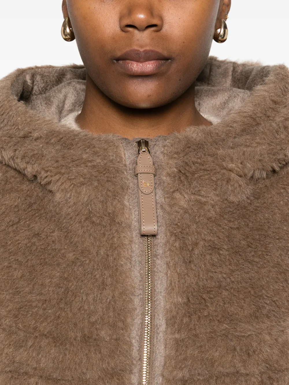 Max Mara Hooded Zip-up Jacket In Brown