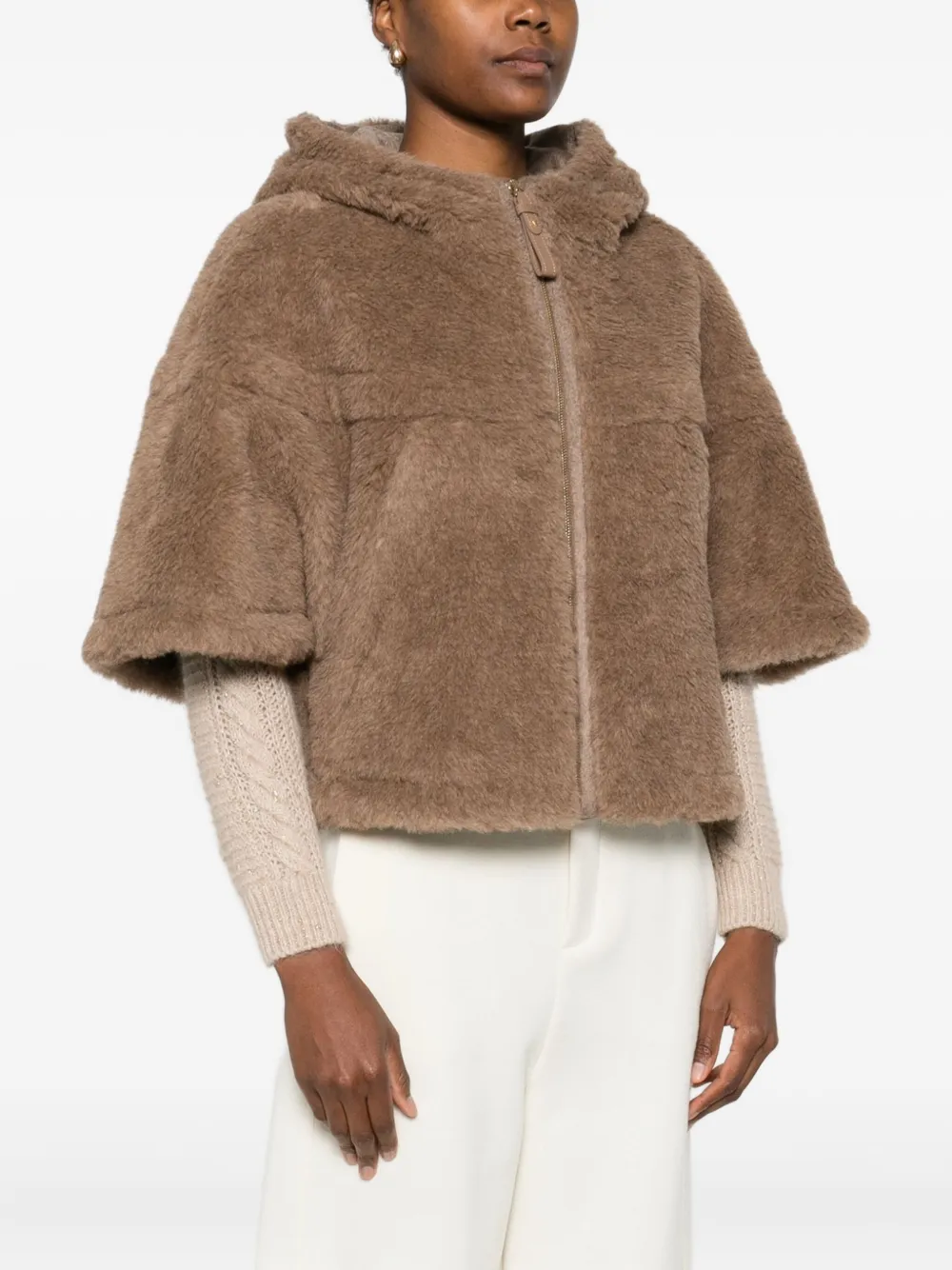 Max Mara Hooded Zip-up Jacket In Brown