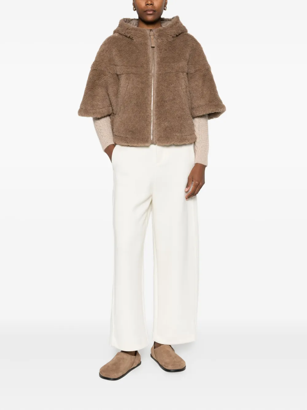 Max Mara Hooded Zip-up Jacket In Brown