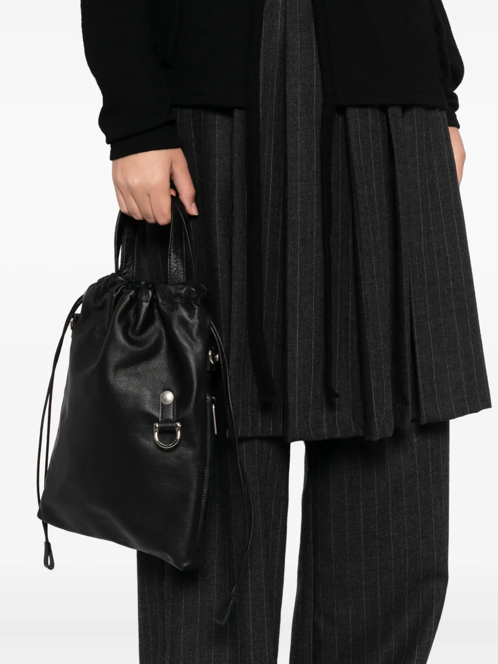 Yohji Yamamoto Drawstring Top Handle Mini Bag In Black