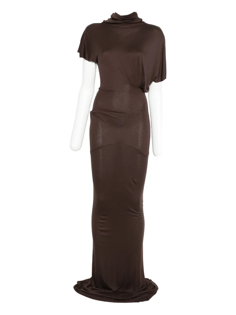 Rick Owens Draped Cowl-neck Maxi Dress In Brown