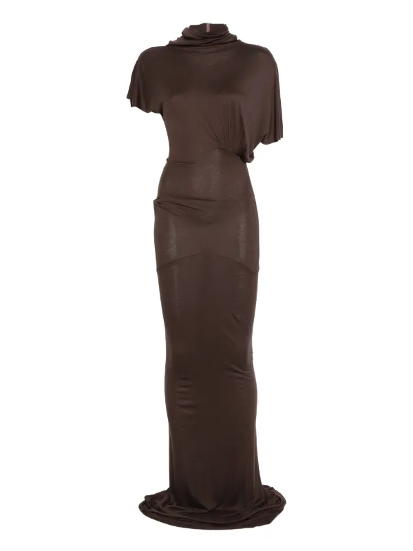 rick owens lilies long dress Rick Owens Lilies Draped cowl-neck Maxi Dress | Brown