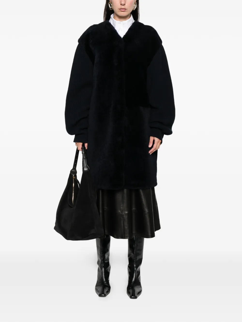 Jil Sander Ribbed Lamb Fur Coat In Black